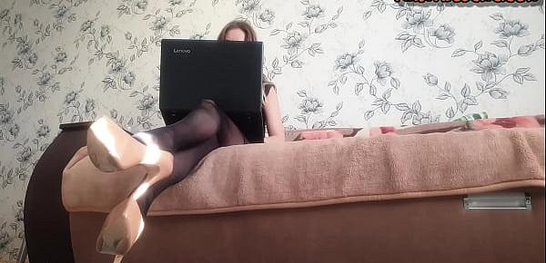  Kate On Couch Teasing and Foot Dangling With Pantyhose and Heels On